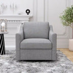 Poltrona girevole a 360 gradi, in tessuto cotone lino, design ergonomico, chiodi decorativi in ottone, gambe nere, adatta per il soggiorno