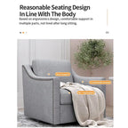 Poltrona girevole a 360 gradi, in tessuto cotone lino, design ergonomico, chiodi decorativi in ottone, gambe nere, adatta per il soggiorno