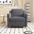 Poltrona girevole a 360 gradi, in tessuto cotone lino, design ergonomico, chiodi decorativi in ottone, gambe nere, adatta per il soggiorno