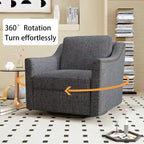 Poltrona girevole a 360 gradi, in tessuto cotone lino, design ergonomico, chiodi decorativi in ottone, gambe nere, adatta per il soggiorno
