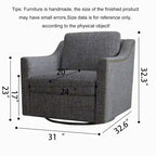 Poltrona girevole a 360 gradi, in tessuto cotone lino, design ergonomico, chiodi decorativi in ottone, gambe nere, adatta per il soggiorno