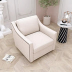 Poltrona girevole a 360 gradi, in tessuto cotone lino, design ergonomico, chiodi decorativi in ottone, gambe nere, adatta per il soggiorno