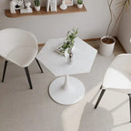 31.50 Tavolino moderno esagonale con piano in marmo stampato e base in metallo per sala da pranzo, cucina e soggiorno