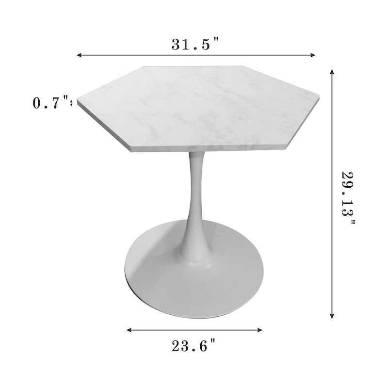 31.50 Tavolino moderno esagonale con piano in marmo stampato e base in metallo per sala da pranzo, cucina e soggiorno