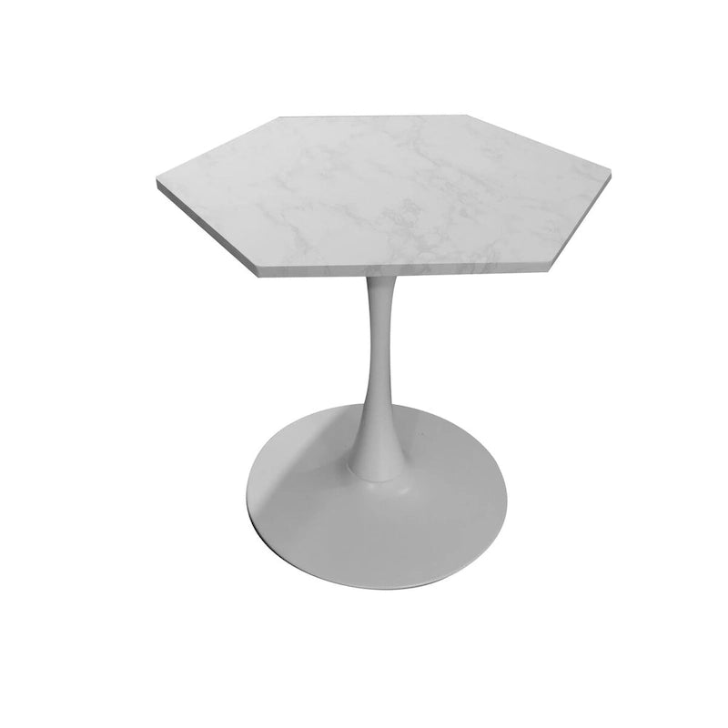 31.50 Tavolino moderno esagonale con piano in marmo stampato e base in metallo per sala da pranzo, cucina e soggiorno