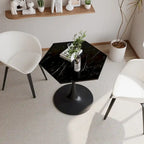 31.50 Tavolino moderno esagonale con piano in marmo stampato e base in metallo per sala da pranzo, cucina e soggiorno