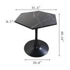 31.50 Tavolino moderno esagonale con piano in marmo stampato e base in metallo per sala da pranzo, cucina e soggiorno
