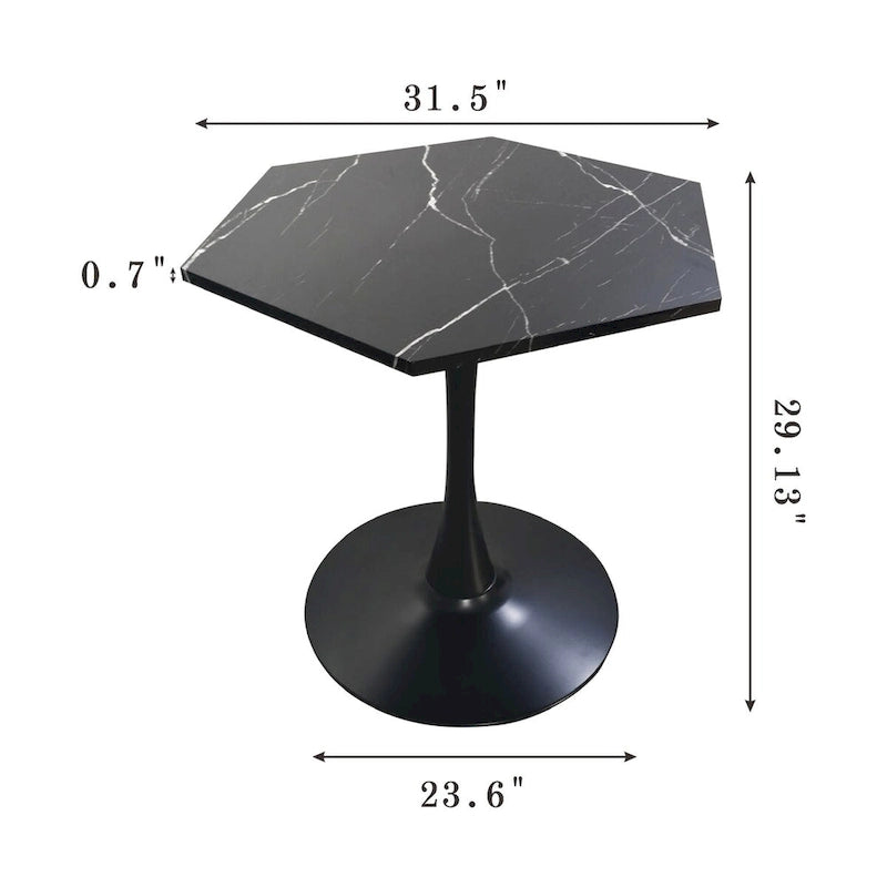31.50 Tavolino moderno esagonale con piano in marmo stampato e base in metallo per sala da pranzo, cucina e soggiorno