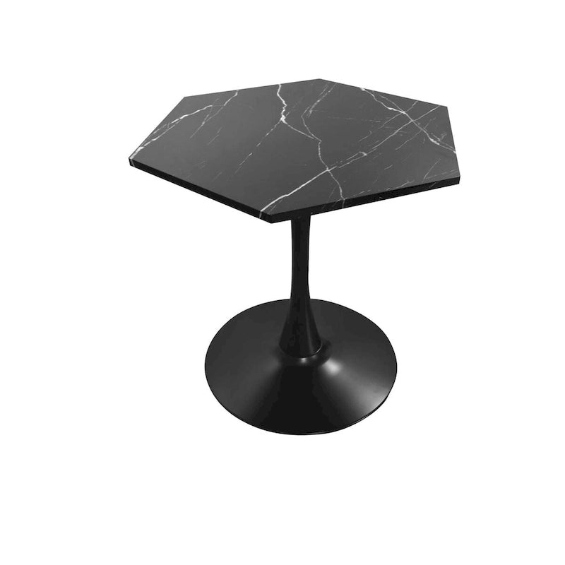 31.50 Tavolino moderno esagonale con piano in marmo stampato e base in metallo per sala da pranzo, cucina e soggiorno