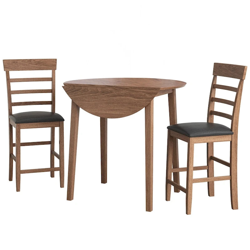 Set Tavolo Rotondo Retrò 3 Pezzi con Ali a Goccia ad Altezza Bancone