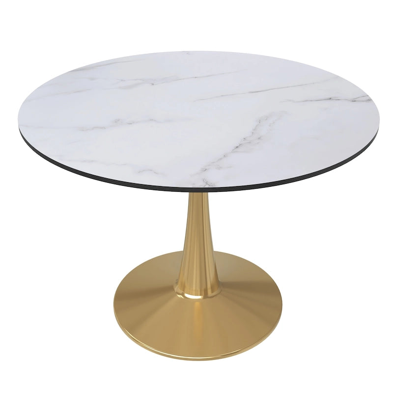 Tavolo da pranzo rotondo Bristol 40 per 4 persone con piano in MDF e base in acciaio dorato per cucina e sala da pranzo