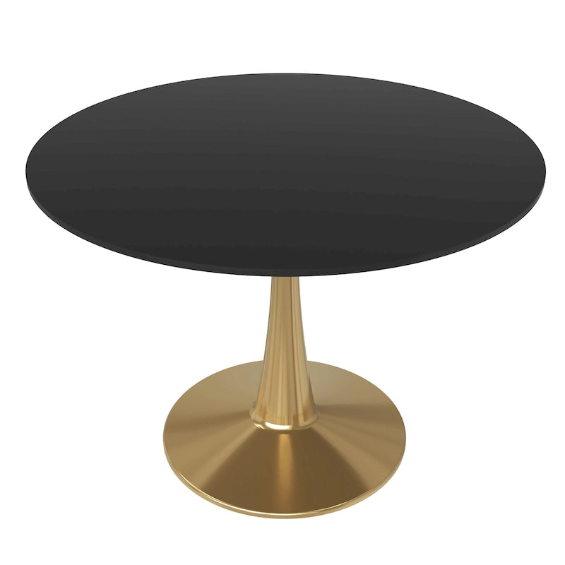 Tavolo da pranzo rotondo Bristol 40 per 4 persone con piano in MDF e base in acciaio dorato per cucina e sala da pranzo