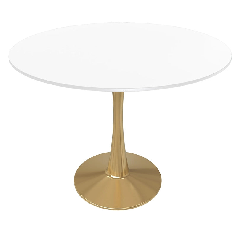 Tavolo da pranzo rotondo Bristol 40 per 4 persone con piano in MDF e base in acciaio dorato per cucina e sala da pranzo