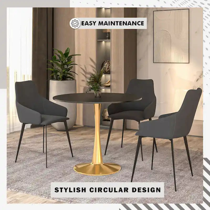 Tavolo da pranzo rotondo Bristol 40 per 4 persone con piano in MDF e base in acciaio dorato per cucina e sala da pranzo
