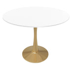 Tavolo da pranzo rotondo Bristol 40 per 4 persone con piano in MDF e base in acciaio dorato per cucina e sala da pranzo