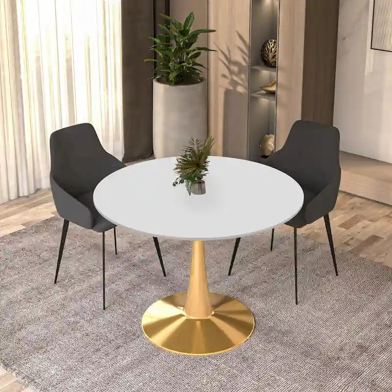 Tavolo da pranzo rotondo Bristol 40 per 4 persone con piano in MDF e base in acciaio dorato per cucina e sala da pranzo