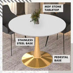 Tavolo da pranzo rotondo Bristol 40 per 4 persone con piano in MDF e base in acciaio dorato per cucina e sala da pranzo