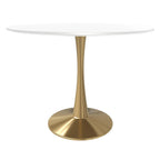 Tavolo da pranzo rotondo Bristol 40 per 4 persone con piano in MDF e base in acciaio dorato per cucina e sala da pranzo