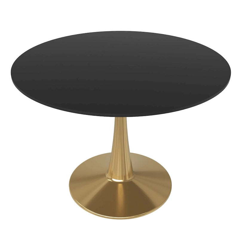 Tavolo da pranzo rotondo Bristol 40 per 4 persone con piano in MDF e base in acciaio dorato per cucina e sala da pranzo