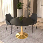 Tavolo da pranzo rotondo Bristol 40 per 4 persone con piano in MDF e base in acciaio dorato per cucina e sala da pranzo