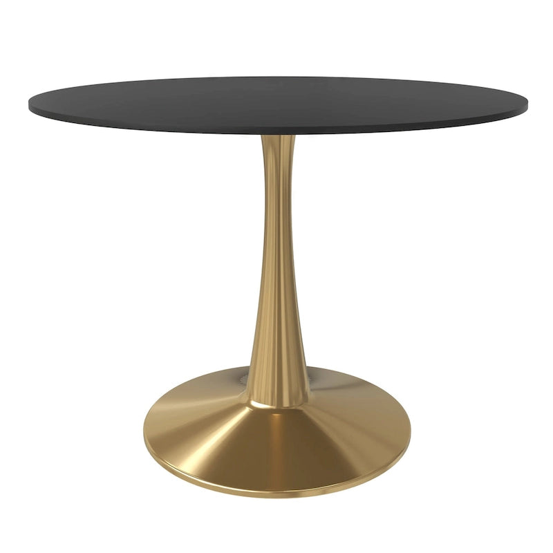 Tavolo da pranzo rotondo Bristol 40 per 4 persone con piano in MDF e base in acciaio dorato per cucina e sala da pranzo