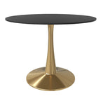 Tavolo da pranzo rotondo Bristol 40 per 4 persone con piano in MDF e base in acciaio dorato per cucina e sala da pranzo