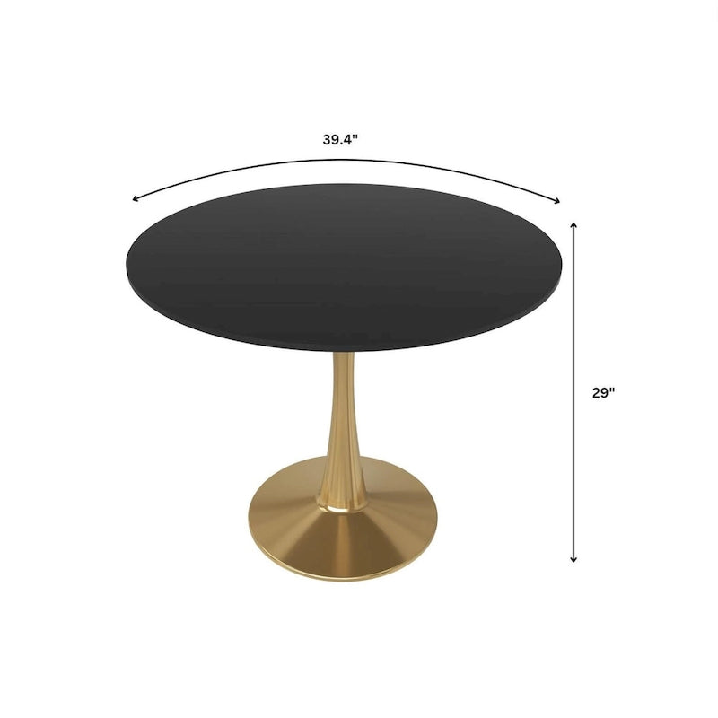 Tavolo da pranzo rotondo Bristol 40 per 4 persone con piano in MDF e base in acciaio dorato per cucina e sala da pranzo