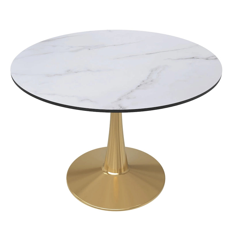 Tavolo da pranzo rotondo Bristol 40 per 4 persone con piano in MDF e base in acciaio dorato per cucina e sala da pranzo