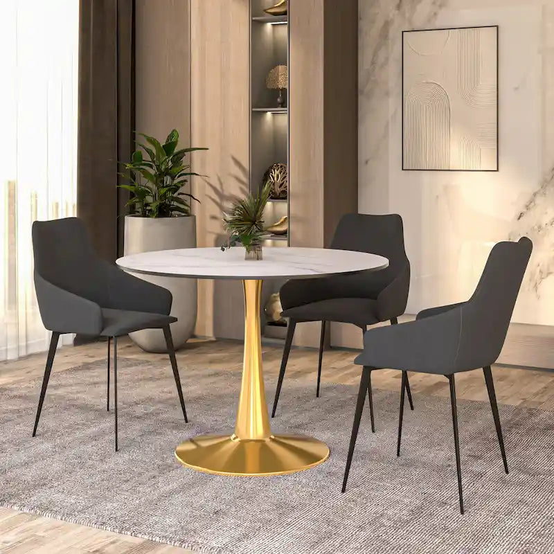 Tavolo da pranzo rotondo Bristol 40 per 4 persone con piano in MDF e base in acciaio dorato per cucina e sala da pranzo