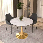 Tavolo da pranzo rotondo Bristol 40 per 4 persone con piano in MDF e base in acciaio dorato per cucina e sala da pranzo