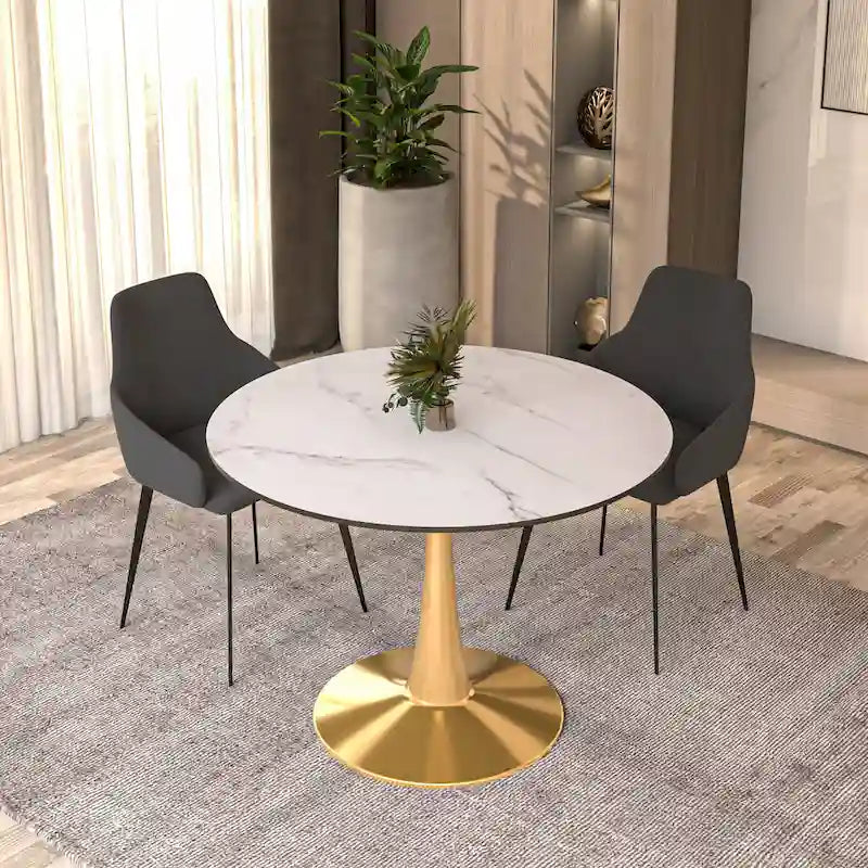 Tavolo da pranzo rotondo Bristol 40 per 4 persone con piano in MDF e base in acciaio dorato per cucina e sala da pranzo