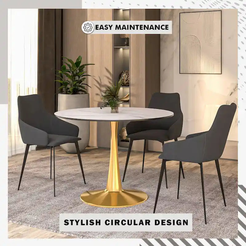Tavolo da pranzo rotondo Bristol 40 per 4 persone con piano in MDF e base in acciaio dorato per cucina e sala da pranzo