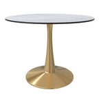 Tavolo da pranzo rotondo Bristol 40 per 4 persone con piano in MDF e base in acciaio dorato per cucina e sala da pranzo