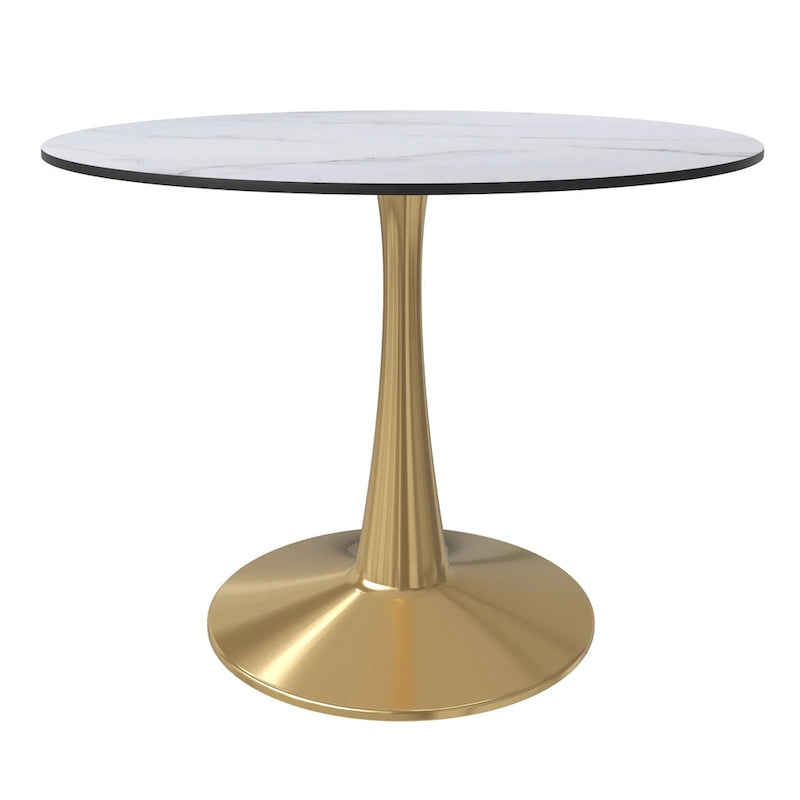 Tavolo da pranzo rotondo Bristol 40 per 4 persone con piano in MDF e base in acciaio dorato per cucina e sala da pranzo