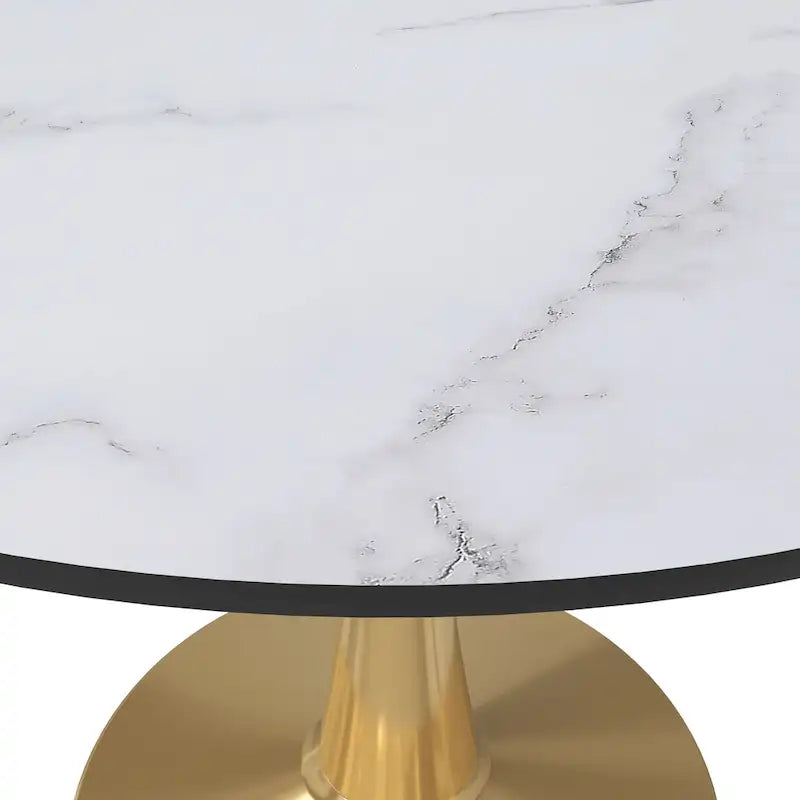 Tavolo da pranzo rotondo Bristol 40 per 4 persone con piano in MDF e base in acciaio dorato per cucina e sala da pranzo