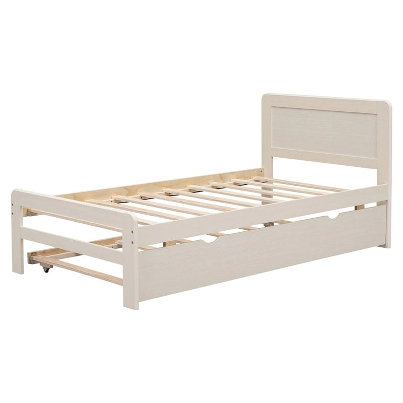 Struttura letto a piattaforma singolo contemporaneo con letto estraibile – Struttura durevole in legno di gomma, compensato, MDF