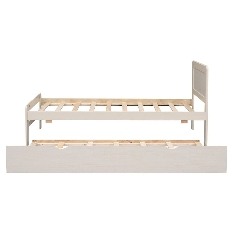 Struttura letto a piattaforma singolo contemporaneo con letto estraibile – Struttura durevole in legno di gomma, compensato, MDF