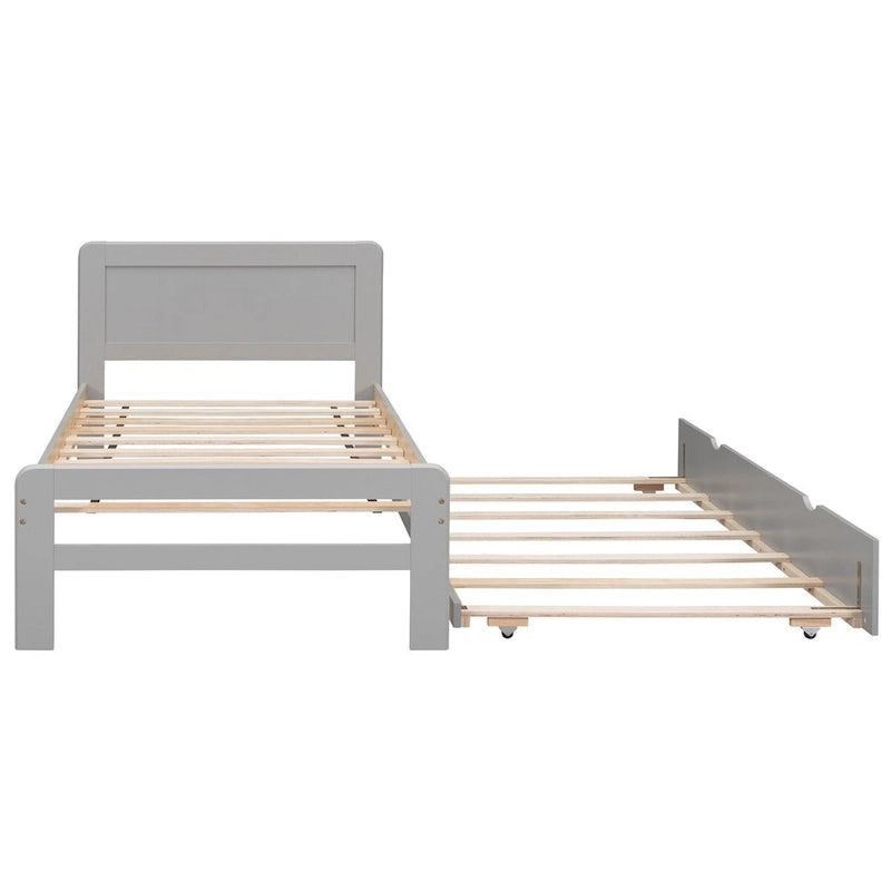 Struttura letto a piattaforma singolo contemporaneo con letto estraibile – Struttura durevole in legno di gomma, compensato, MDF