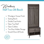 Woodbury Hall Tree con panca da ingresso, scarpiera, appendiabiti e vani portaoggetti - effetto legno invecchiato