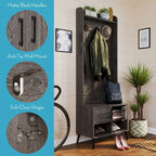 Woodbury Hall Tree con panca da ingresso, scarpiera, appendiabiti e vani portaoggetti - effetto legno invecchiato