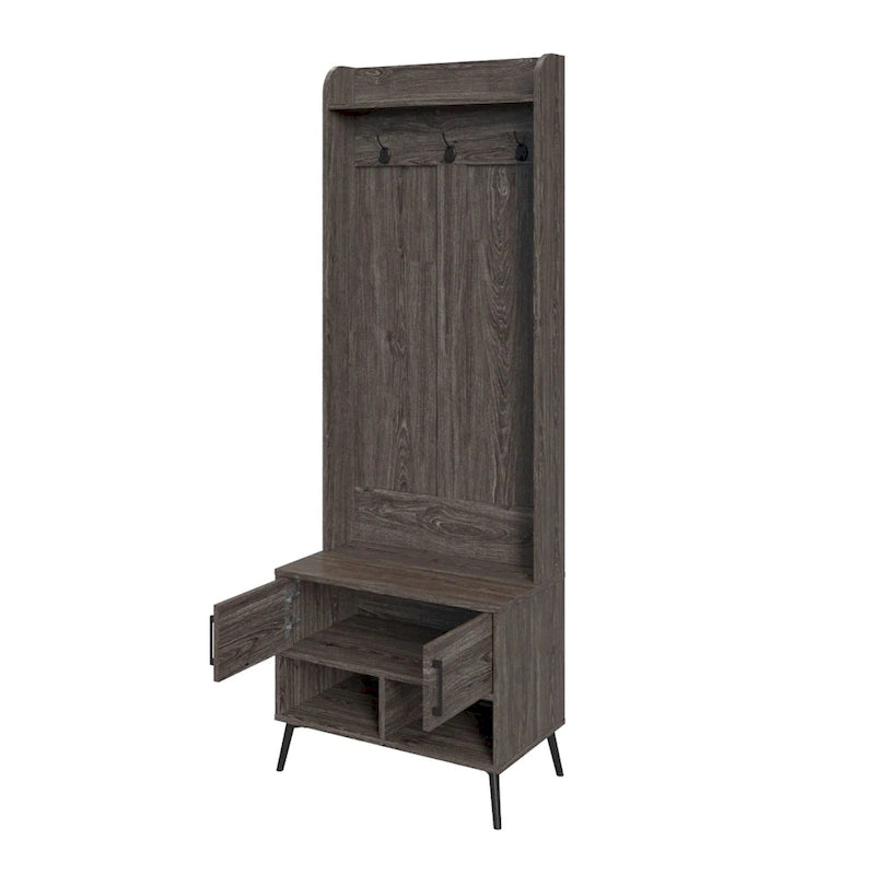 Woodbury Hall Tree con panca da ingresso, scarpiera, appendiabiti e vani portaoggetti - effetto legno invecchiato