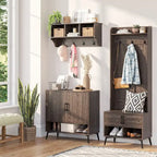 Woodbury Hall Tree con panca da ingresso, scarpiera, appendiabiti e vani portaoggetti - effetto legno invecchiato