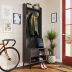 Woodbury Hall Tree con panca da ingresso, scarpiera, appendiabiti e vani portaoggetti - effetto legno invecchiato
