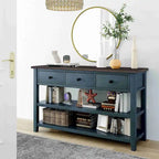 Console da 50L dal design retrò con due ripiani aperti, struttura e gambe in legno massello di pino