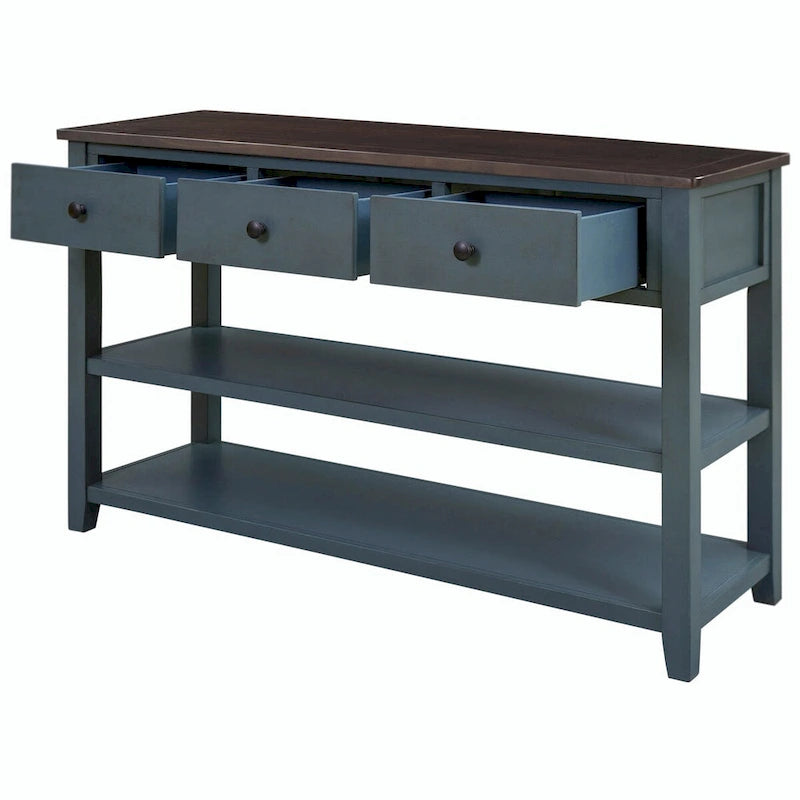Console da 50L dal design retrò con due ripiani aperti, struttura e gambe in legno massello di pino