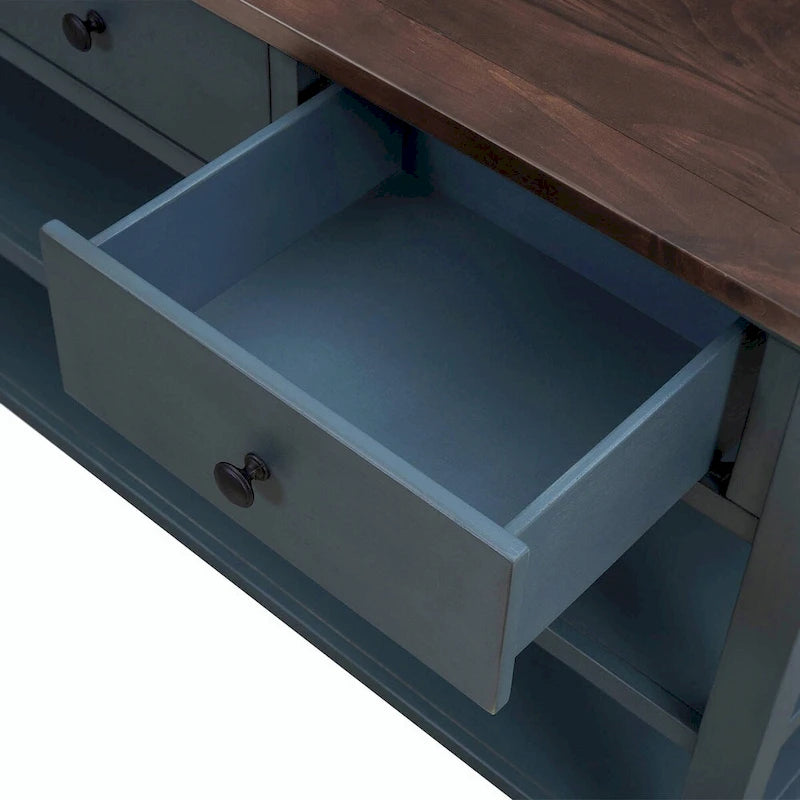 Console da 50L dal design retrò con due ripiani aperti, struttura e gambe in legno massello di pino