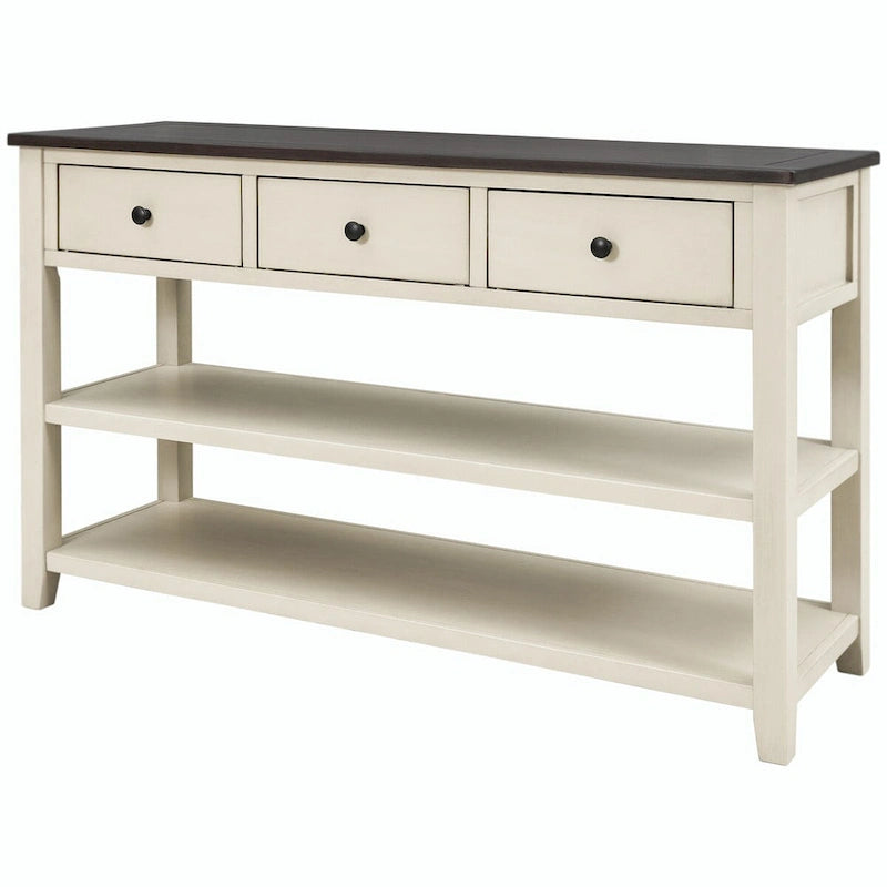 Console da 50L dal design retrò con due ripiani aperti, struttura e gambe in legno massello di pino