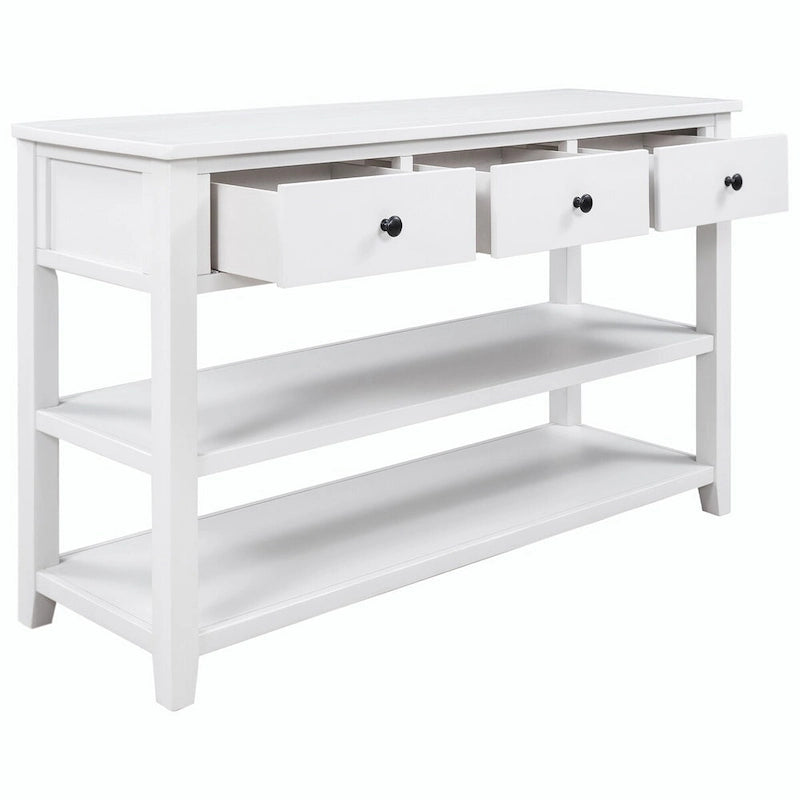 Console da 50L dal design retrò con due ripiani aperti, struttura e gambe in legno massello di pino