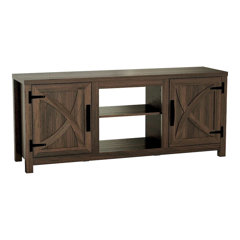Mobile TV a console da 58 pollici in legno di noce rustico, con porte scorrevoli stile fienile, per TV fino a 65 pollici di larghezza