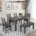 Sedie da Sala 6 Pezzi con Panca, Tavolo da Pranzo in Legno Rustico, Grigio